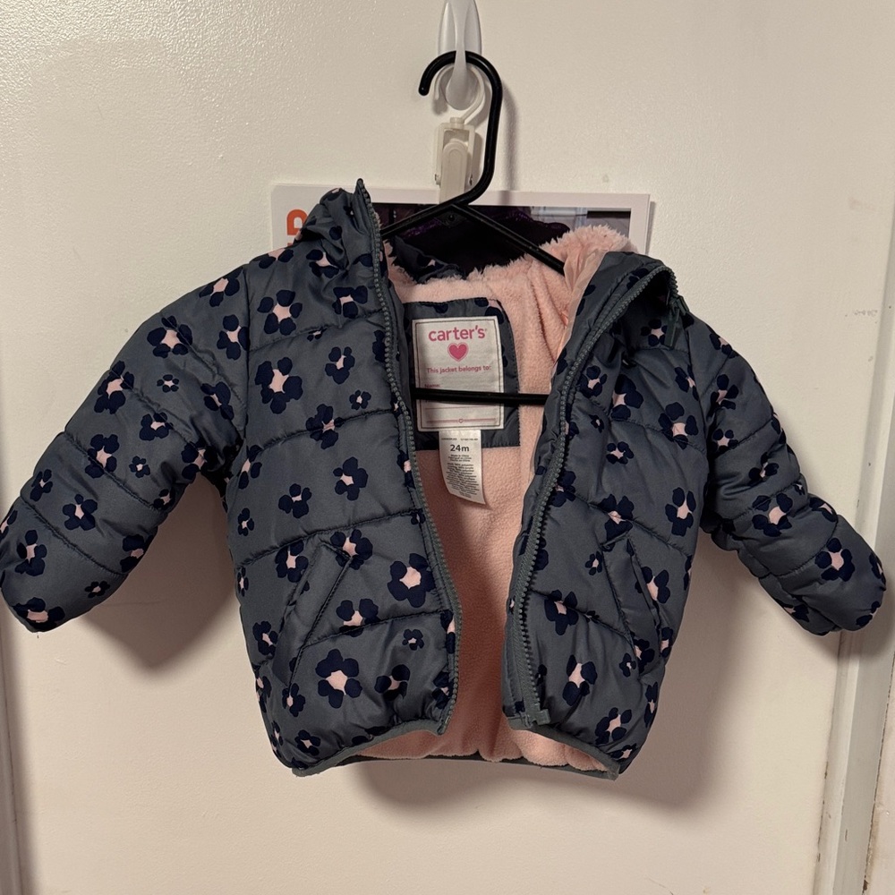 Carter's Navy Floral Baby Jacket with Pink Lining